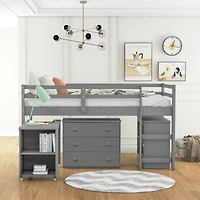 Streamdale Low Study Twin Loft Bed With Cabinet And Rolling Portable Desk