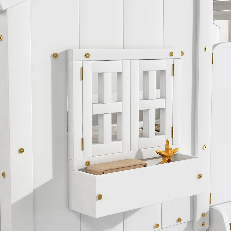 Streamdale Twin Bunk House Bed with Roof and Safety Rails