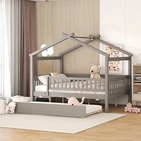 Streamdale Full Size Wooden House Bed With Twin Size Trundle