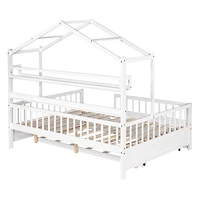 Streamdale Twin-Size Trundle Kids Bed with Shelf, White