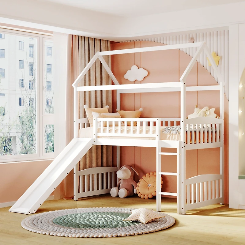 Streamdale Twin Loft Bed With Slide, House Slide