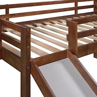 Streamdale Twin Size Loft Bed Wood Bed With Slide, Stair And Chalkboard, Walnut