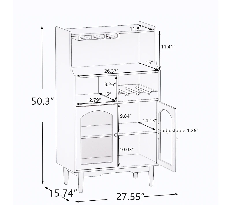 Streamdale Modern White Wine Cabinet with Glass Door and Removable Racks