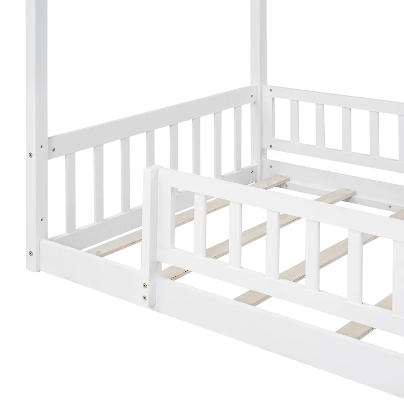 Streamdale Walnut Fence Bed House Frame for Kids and Teens