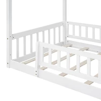 Streamdale Walnut Fence Bed House Frame for Kids and Teens