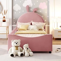 Streamdale Twin Size Upholstered Daybed With Rabbit Ear Shaped Headboard, Pink