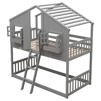 Streamdale Twin Bunk House Bed with Roof and Safety Rails