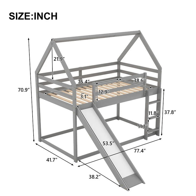 Streamdale Twin Bunk House Bed With Slide And Ladder