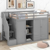 Streamdale 3-Shelf Loft Bed with Storage Units and Ladder