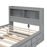 Streamdale Full Size Platform Bed With Trundle, Drawers And Usb Plugs, White