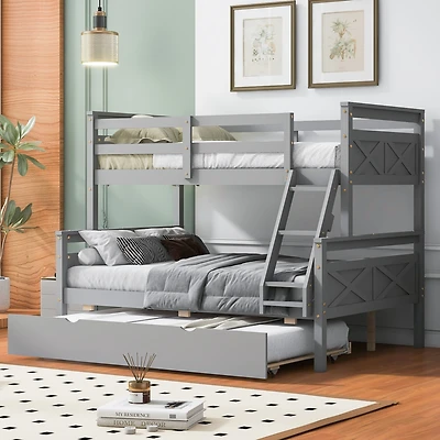Streamdale Twin/Full Bunk Bed, Trundle, Safety Rails, Gray