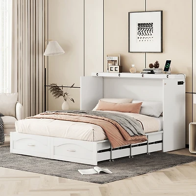 Streamdale Queen Size Wall Bed with Drawer and Charging Ports