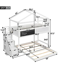Simplie Fun Twin Over Full House Bunk Bed With Storage Staircase And Blackboard