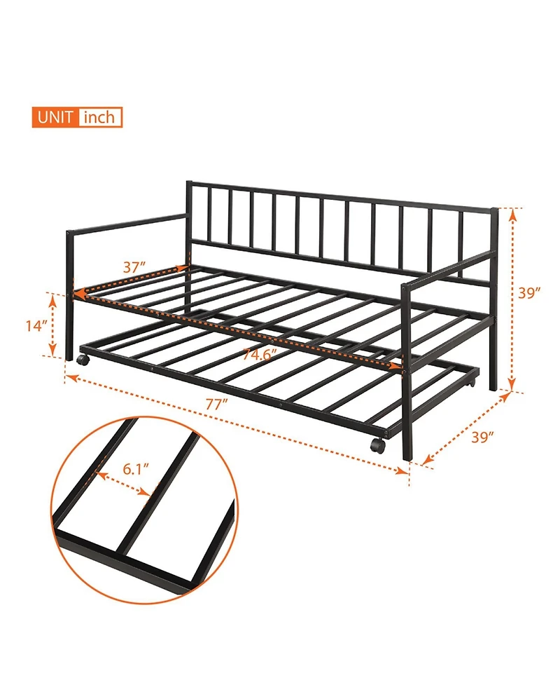 Simplie Fun Twin Daybed With Trundle Multifunctional Metal Lounge Daybed Frame For Living Room Guest Room