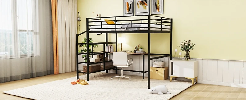 Streamdale Full Metal Loft Bed With Desk And Lateral Storage Ladder