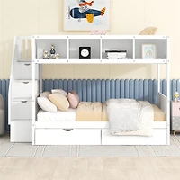 Streamdale Twin Over Full Bunk Bed With Shelfs, Storage Staircase And 2 Drawers