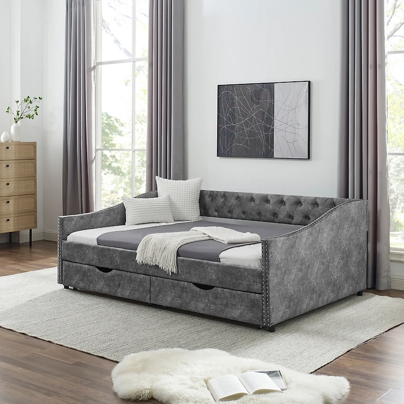 Streamdale Furniture Upholstered Daybed with Drawers and Tufted Sofa Bed