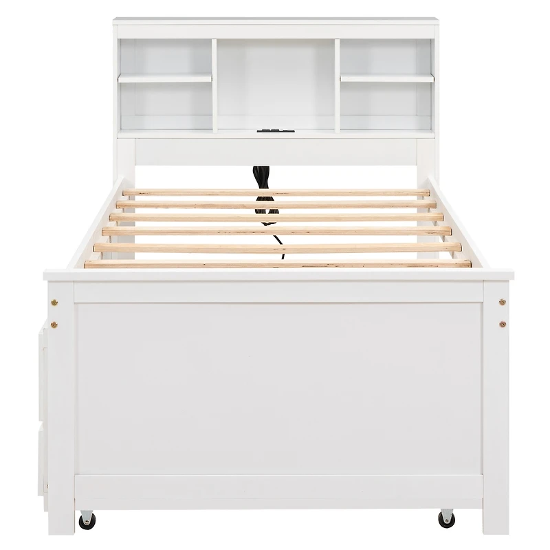 Streamdale Twin Bed with Storage Headboard, Trundle and Drawers