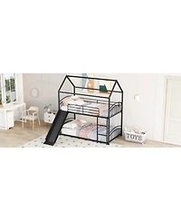 Streamdale Furniture Twin Over Twin Metal Bunk Bed With Slide, Kids House Bed