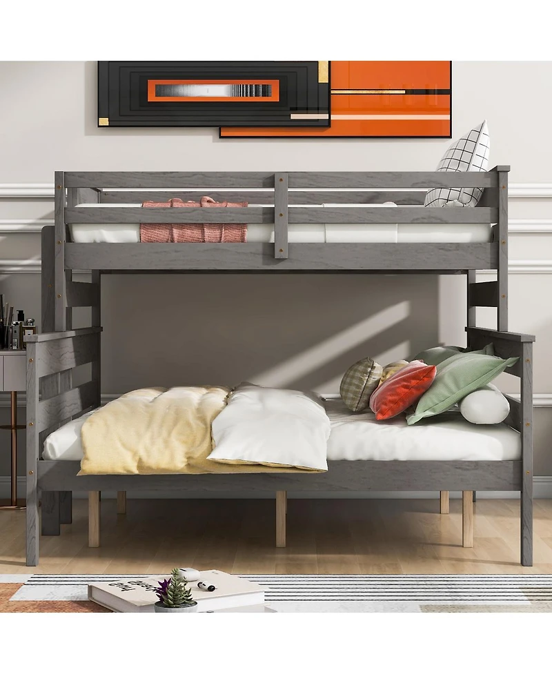 Wood Twin Xl Over Queen Bunk Bed With Ladder