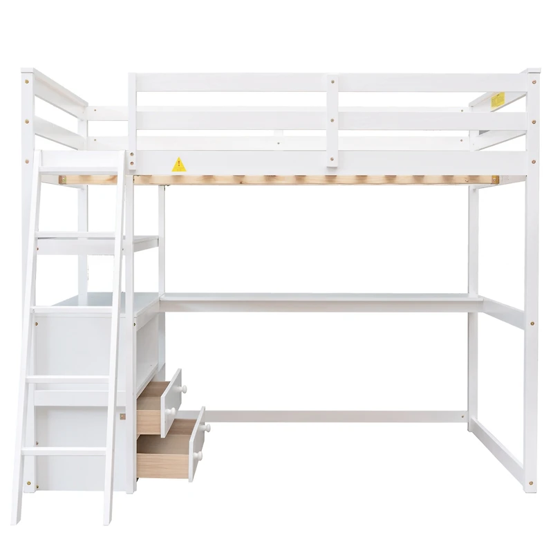 Streamdale Full Loft Bed With Desk And Shelves, Two Built-In Drawers