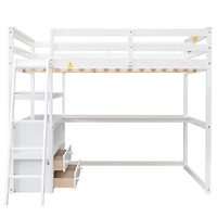 Streamdale Full Loft Bed With Desk And Shelves, Two Built-In Drawers