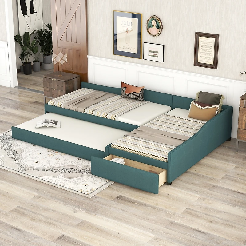 Streamdale Upholstered Double Twin Size Daybed With Trundle And Drawer