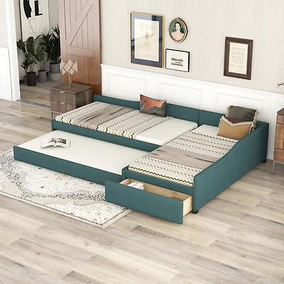 Streamdale Upholstered Double Twin Size Daybed With Trundle And Drawer