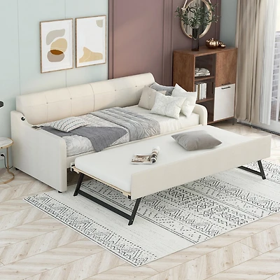 Streamdale Twin Upholstery Daybed with Trundle and Usb Charging