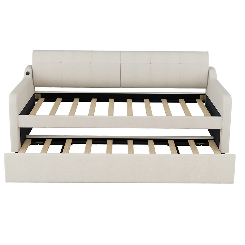 Streamdale Twin Upholstery Daybed with Trundle and Usb Charging
