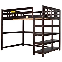 Streamdale Full Loft Bed With Storage Shelves And Under-Bed Desk