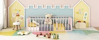 Streamdale Twin Metal Floor Bed Frame with Fence and Door, White