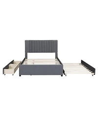 Simplie Fun Full Size Upholstered Platform Bed With 2 Drawers And 1 Twin Size Trundle, Classic Headboard Design