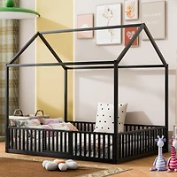Streamdale Full Size Metal House Bed With Fence And Door