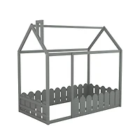 Streamdale Twin Wood Bed House Frame With Fence, For Kids, Teens, Girl