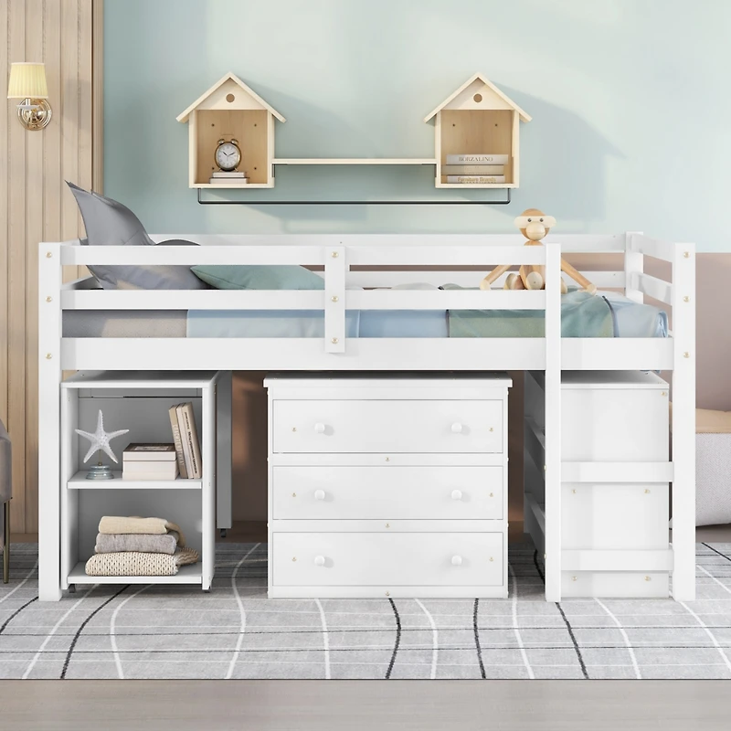 Streamdale Multifunctional Loft Bed with Desk, Storage, and Shelves