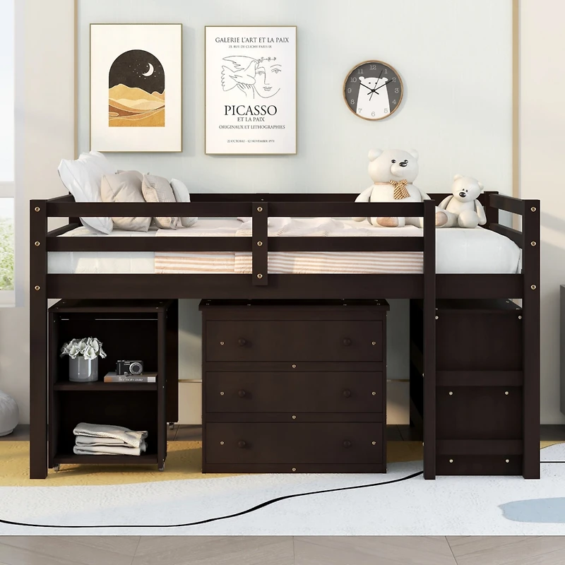 Streamdale Multifunctional Loft Bed with Desk, Storage, and Shelves