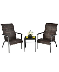 Slickblue 3 Pieces Patio Rattan Bistro Set with High Backrest and Armrest