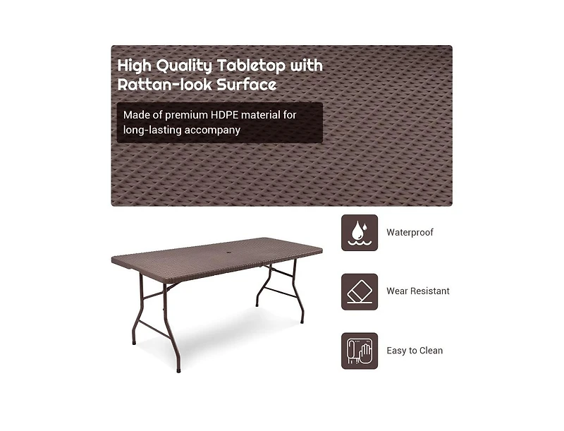 Slickblue 6 Feet Folding Portable Rattan Table with Carrying Handle