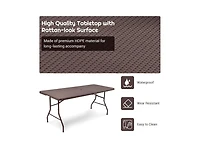 Slickblue 6 Feet Folding Portable Rattan Table with Carrying Handle