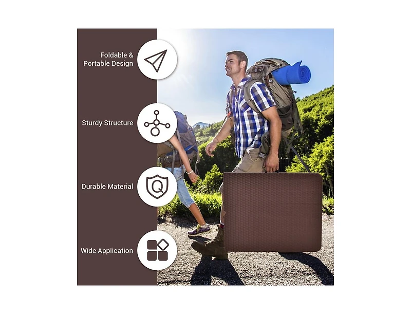 Slickblue 6 Feet Folding Portable Rattan Table with Carrying Handle