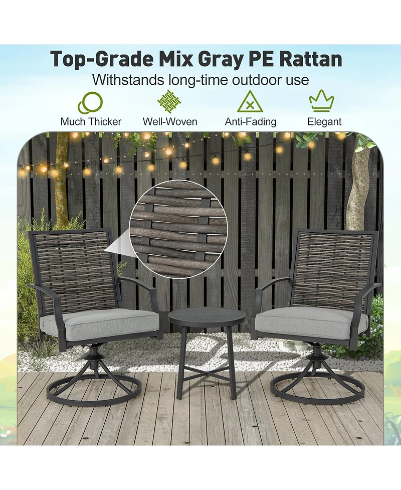 Slickblue 3 Piece Patio Swivel Chair Set with Soft Seat Cushions for Backyard