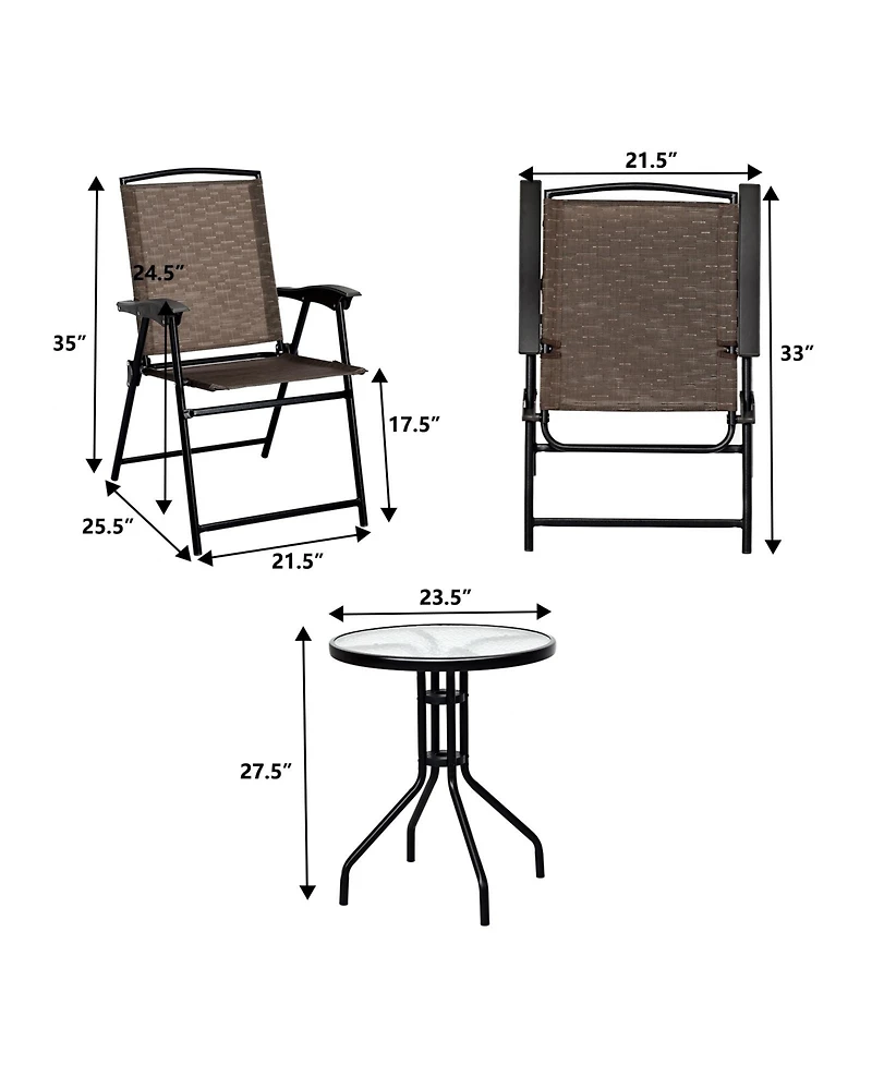 Slickblue 3 Pieces Bistro Patio Garden Furniture Set of Round Table and Folding Chairs