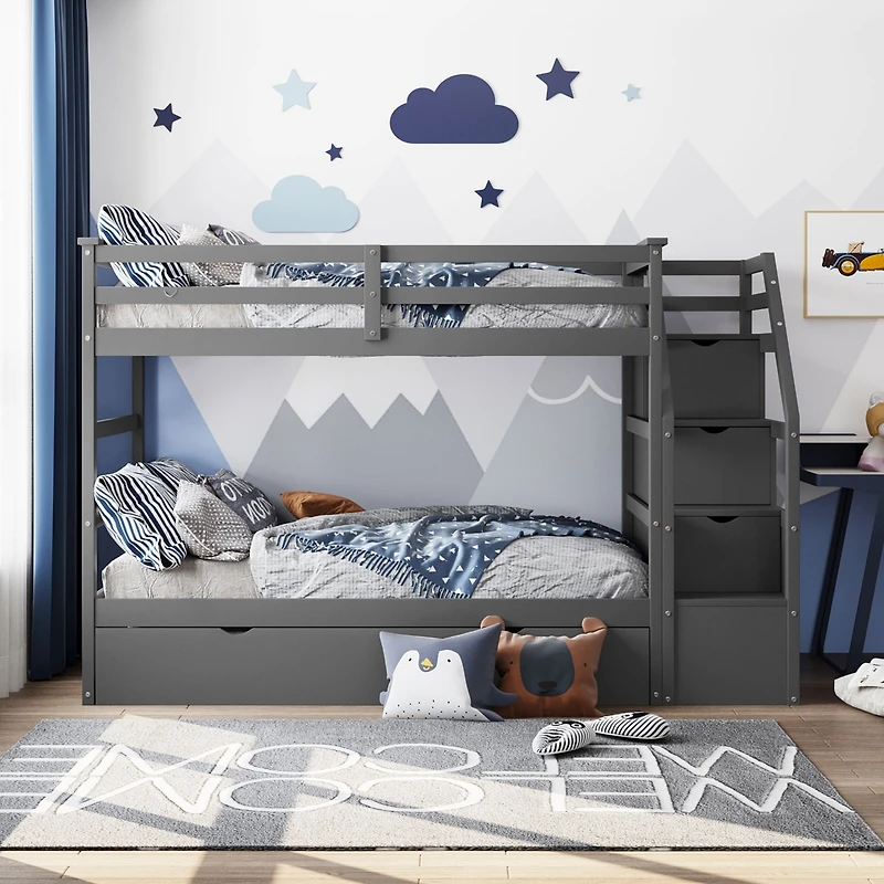 Streamdale Twin-Over-Twin Bunk Bed With Twin Trundle And 3 Storage Stairs