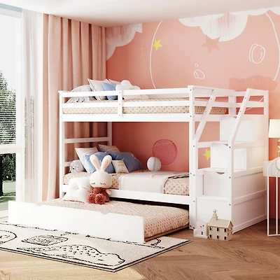 Streamdale Twin-Over-Twin Bunk Bed With Twin Trundle And 3 Storage Stairs