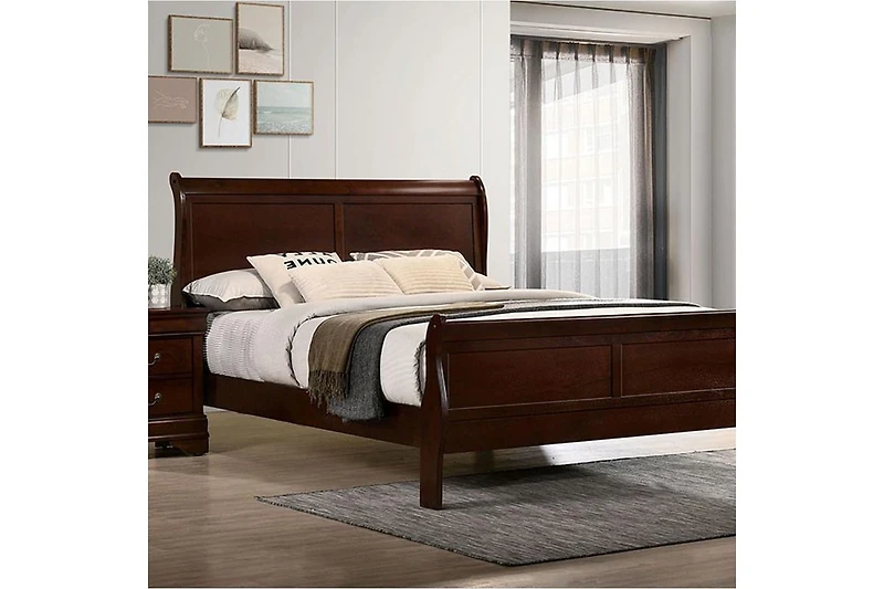 Queen Size Bed Cherry Louis Philippe Solid Wood 1 Piece Bed Bedroom Sleigh Bed Bedroom Furniture