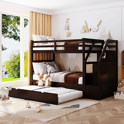 Streamdale Twin-Over-Twin Bunk Bed With Twin Trundle And 3 Storage Stairs