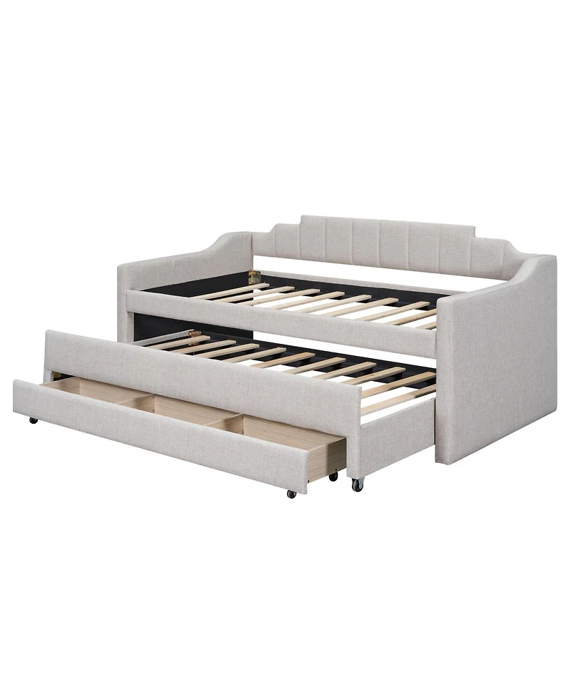 Simplie Fun Twin Upholstered Daybed With Trundle And Three Drawers