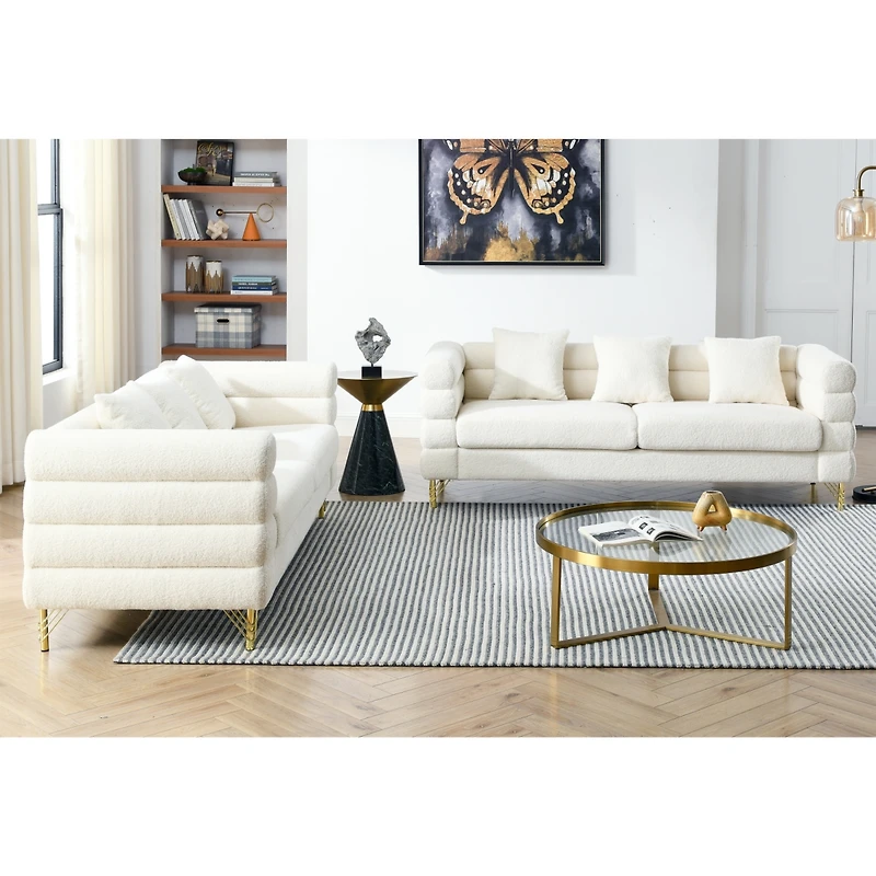 Streamdale 3 Seater + 3 Seater Combination Sofa.White Teddy(Ivory)