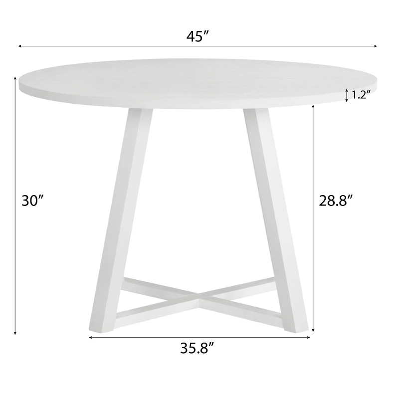 Streamdale Furniture Edo Contemporary Round Dining Table, Trestle Base, White Finish